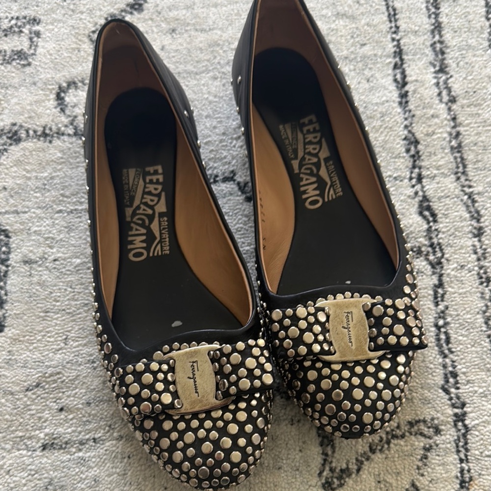 Salvatore Ferragamo Black Studded Women's Shoes